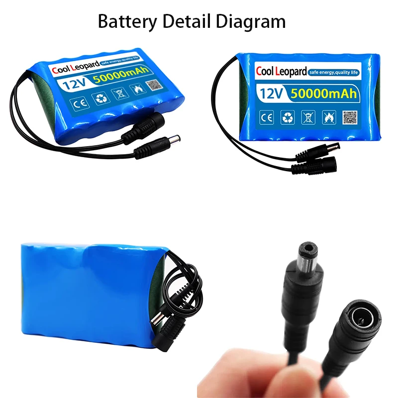 Original Portable 12V Battery,20000mAh 30000mAh 50000mAh Rechargeable Lithium-ion 18650 Battery Pack, DC 12.6V Charger