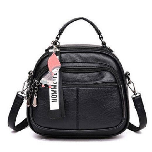 Women's Multifunctional Travel Backpack PU Leather Mini Ladies Backpack Mochila Female Student Shoulder School Bag: Black