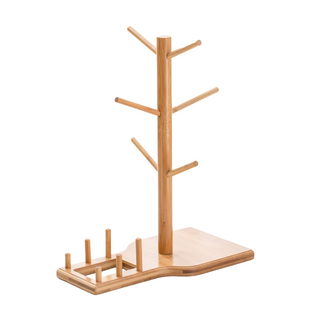 Wooden Coffee Cup Holder Mug Holder Tree Bamboo Mug Tree Stand Coffee Cup Storage Dryer Rack With 6 Hooks Coaster Holder: A