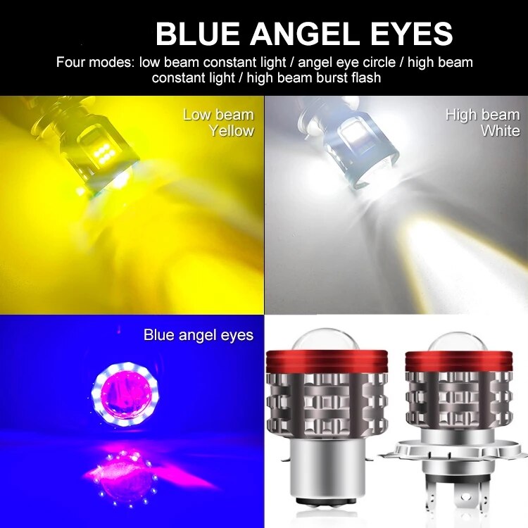 Universal h4 led motorrad scheinwerfer ba20d h6 engel auge motor led lampe motorrad scheinwerfer weiß gelb fernlicht 12-80v: Dark Grau / BA20D