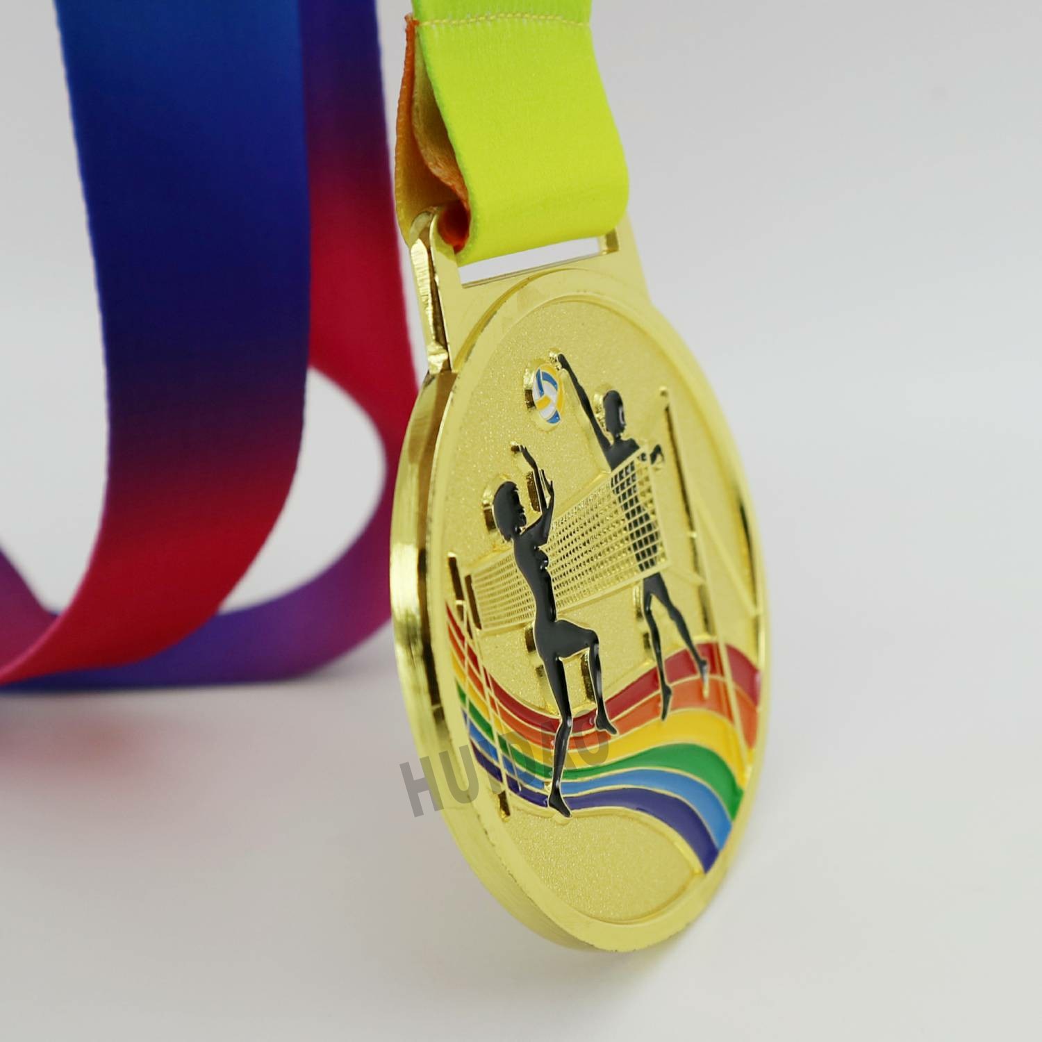 1PCS Women Volleyball Medal In Gold Color and Soft Enamel Process,Metal Medal with Colorful Ribbon