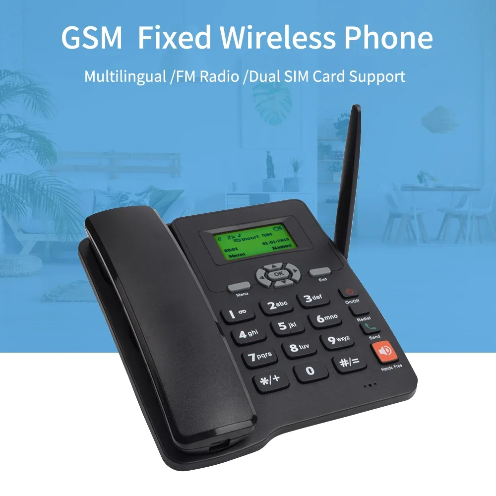 Cordless Desktop Telephone SIM Card 2G Fixed Wireless Phone with Antenna Radio Alarm Clock Funtion for House Home Call Phone