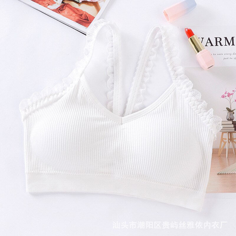 Vrouwen Katoenen Ondergoed Tube Top Beha Sexy Kant Top Vrouwen Sportbeha Naadloze Draad Sexy Lingerie Vrouwelijke Crop top Bralette: white