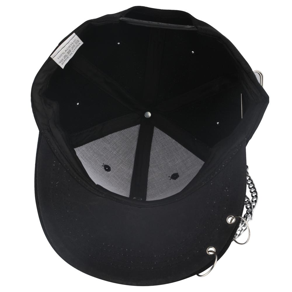 Casquette de Baseball Hip Hop | Noire, écharpe latérale, chaîne Punk Rock Style Piercing, anneau de Sport, respirant os Masculino crâne Jazz papa
