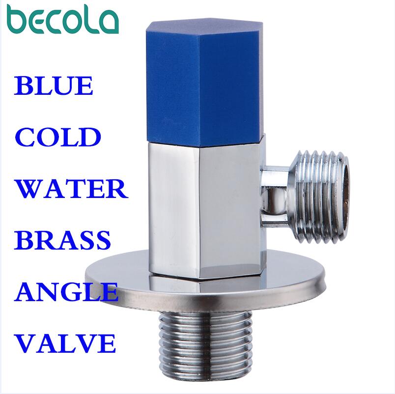 1/2"RED male x 1/2" BLUE male Brass Bathroom Cold And Water Angle Stop Valve Chrome Copper Tap Toilet Bathroom Basin laundry: BLUE