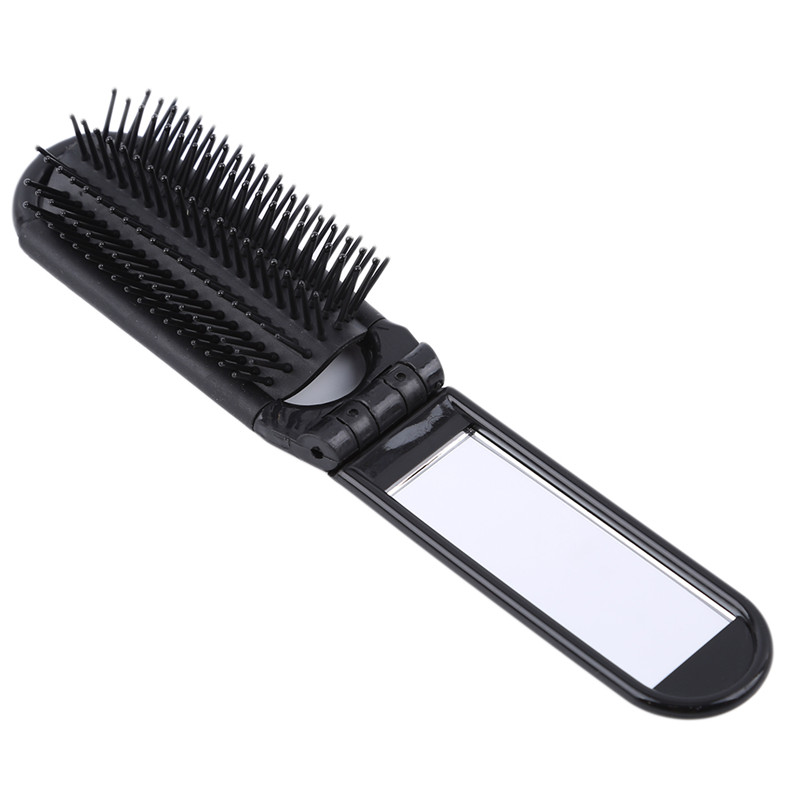Cepillo de pelo plegable portátil con espejo, peine de viaje compacto, monedero de tamaño bolsillo, nueva , 1 unidad: Negro