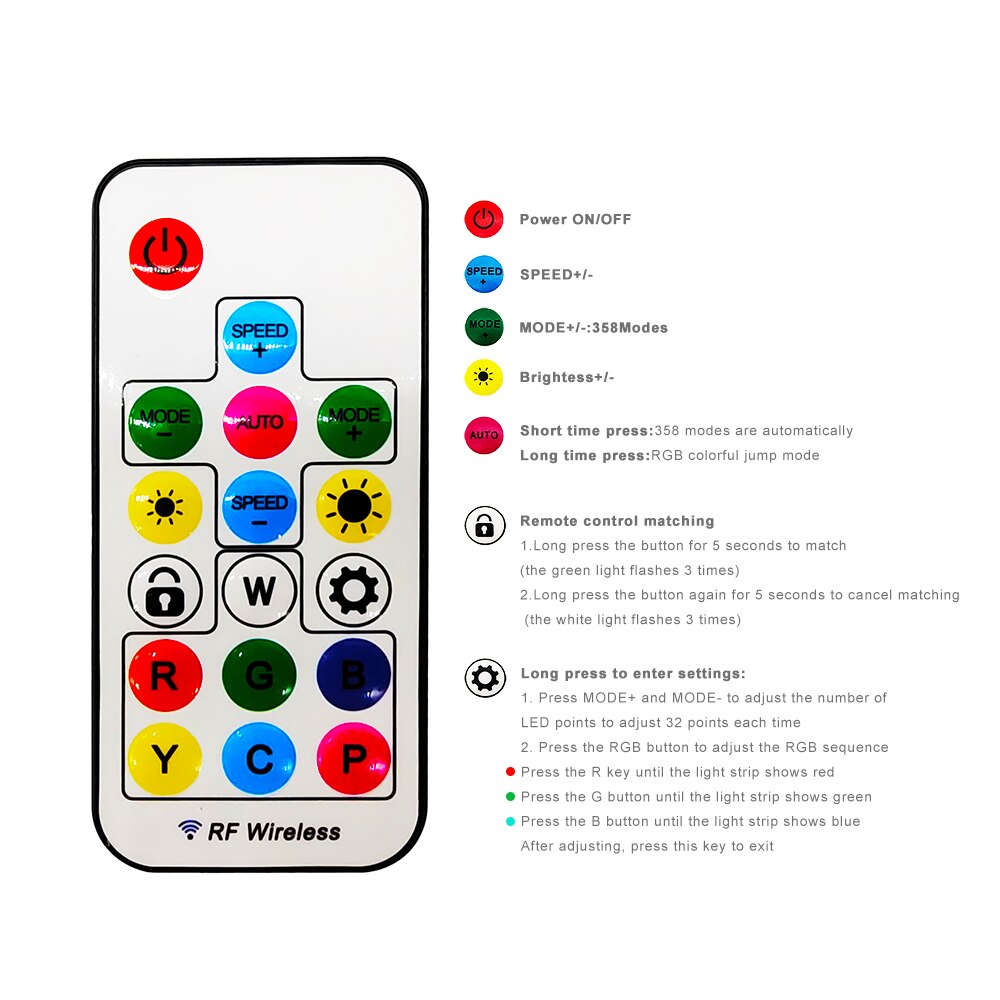 17Keys USB RF Remote Wireless Controller For IndividuaIIy Addressable WS2811/WS2812/WS2813/WS2815/SK6812 Strip Lights Connector