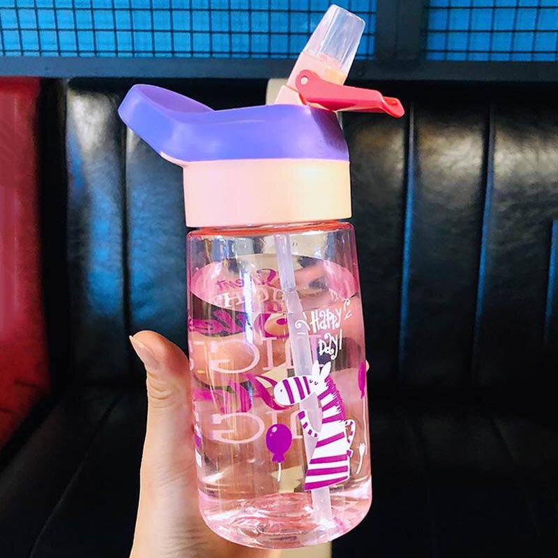 Bebis lärande vattenflaskor med sugrör matningsflaska sippy flaska stor mun barn pp läckagesäker träning 500ml koppar flaska: Rosa häst