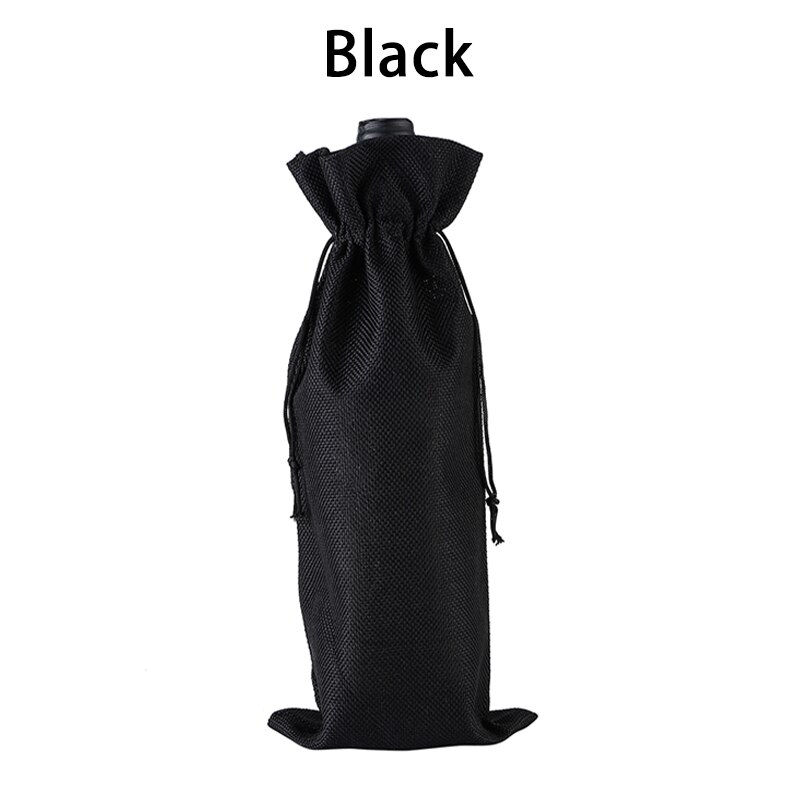 Rotwein Flasche Abdeckungen Verpackung Wein Taschen Champagner Beutel Sackleinen Verpackung Tasche Hochzeit Party Dekoration Wein Lagerung Tasche: Black