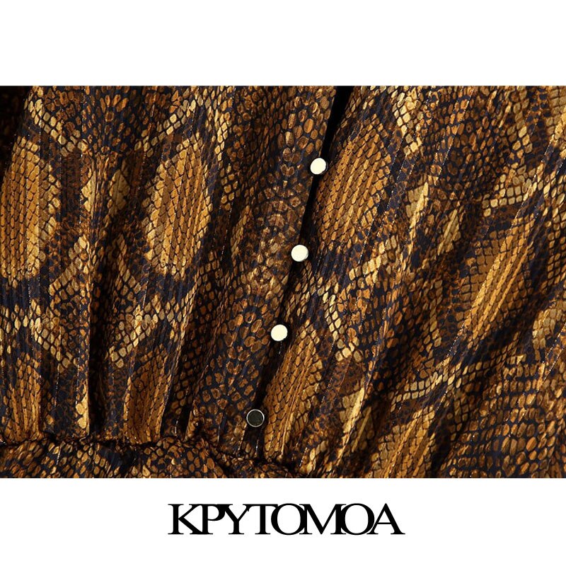 KPYTOMOA-Vestido corto con estampado de serpiente para Mujer, minivestido con volantes, cuello alto clásico, cintura elástica,