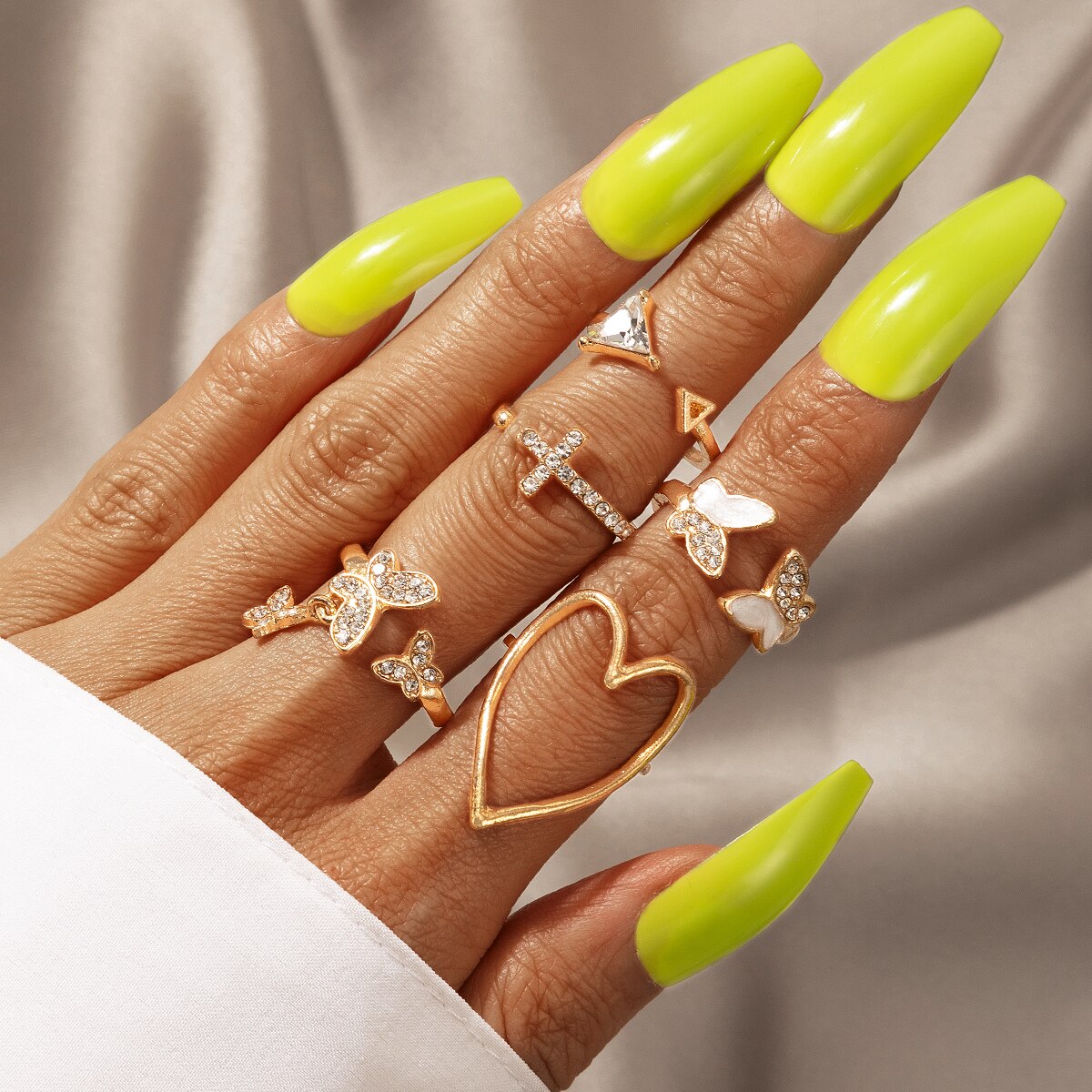 Docona 5 unids/set mariposa abierto conjuntos de anillos para dedos para las mujeres geométricos irregulares amor anillos de cristal mujer joyería