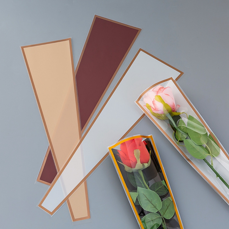 50 Uds. Bolsa para envolver flores con mangas de una sola rosa, bolsas de embalaje para ramo, envoltorios florales de celofán transparente para el Día de San Valentín