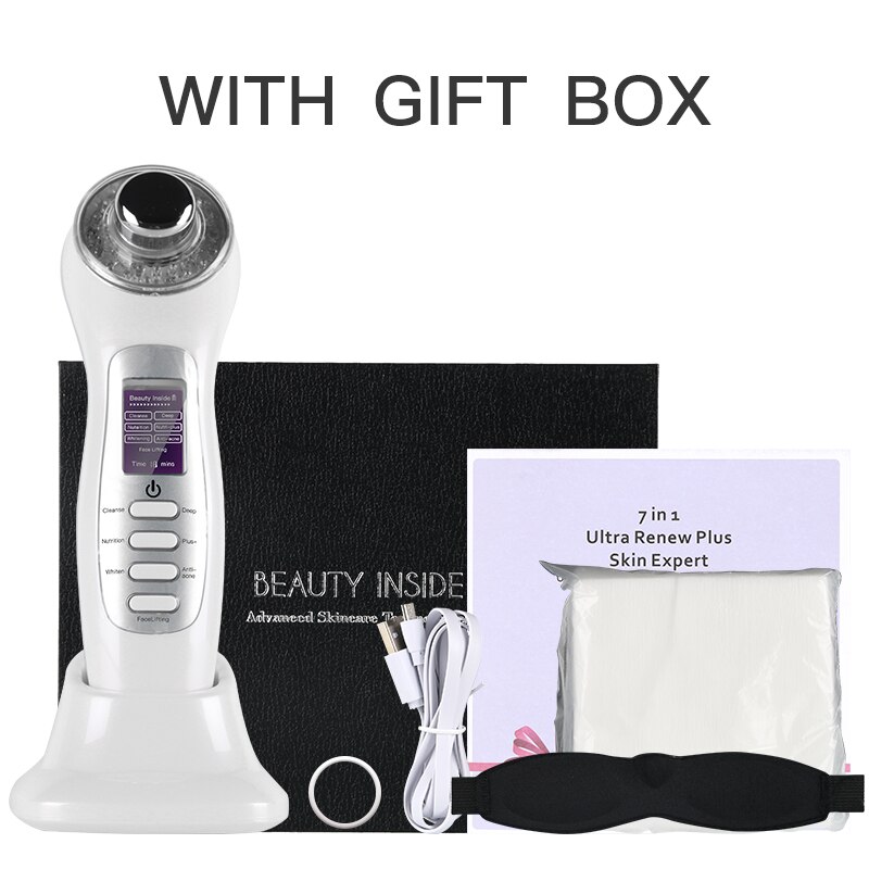 Ultrasonic 3MHz Galvanic Skin Care Machine LED Blue Red Light Photon Microcurrent Facial Lifting Skin Tightening Beauty Device: WHITE WITH GIFT BOX