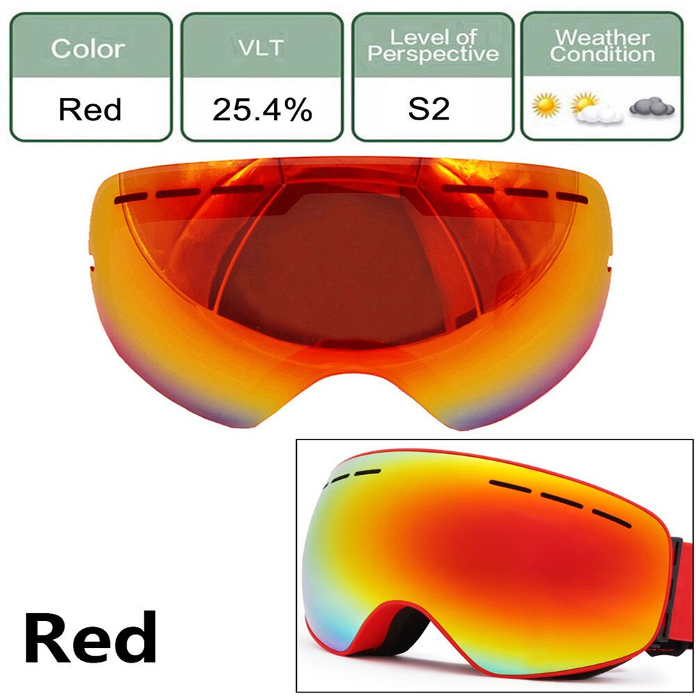Uv400 anti-dimma skidglasögon mask lins ljusare lins för svagt ljus väder molnigt  sn3100 vinter is snowboard glasögon lins: Röd