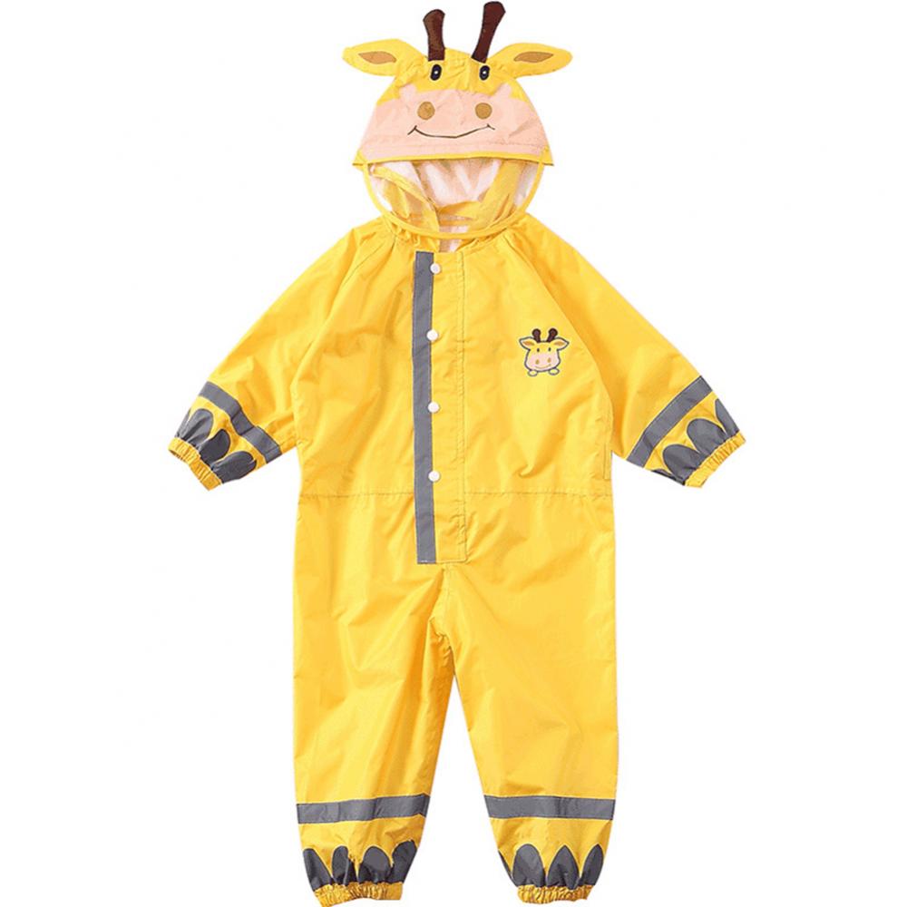 Chubasquero impermeable de una pieza para niños, abrigo de lluvia con dibujos de animales, tira reflectante, Poncho con capucha, Bata