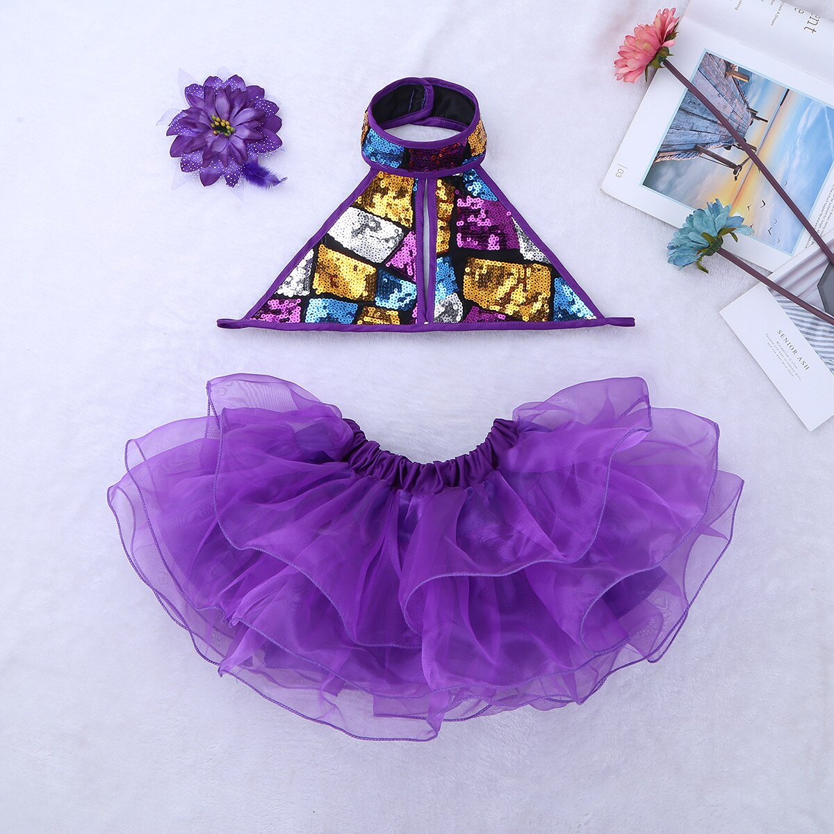 Women Sexy Backless Strap Mesh Fluffy Skirt 2 Pieces Diamond Sequins Stage Performance Costume Birthday Party Shooting Dress