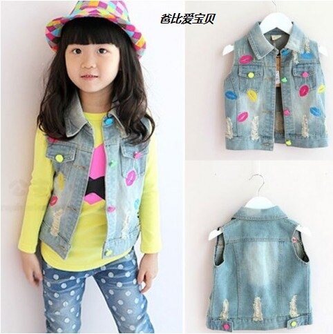 Chaleco vaquero para niña, primavera y otoño, chaqueta vaquera con labios para bebé, abrigo Delgado: 8