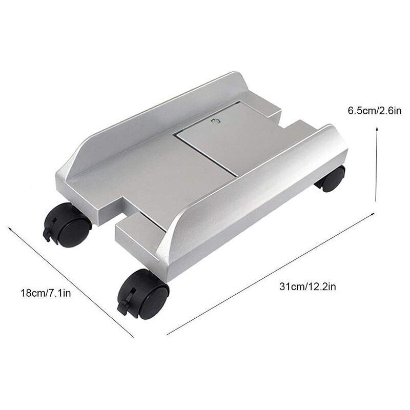 Support Chariot Pour Unité Centrale PC - 4 Roulettes, Largeur Réglable 180-245mm - Noir, Métal Et Plastique