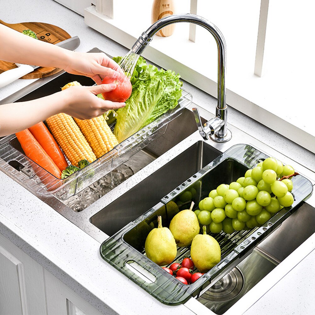 Plastic Draining Basket Food Cleaning Basket Retractable Vegetable Washing Basket