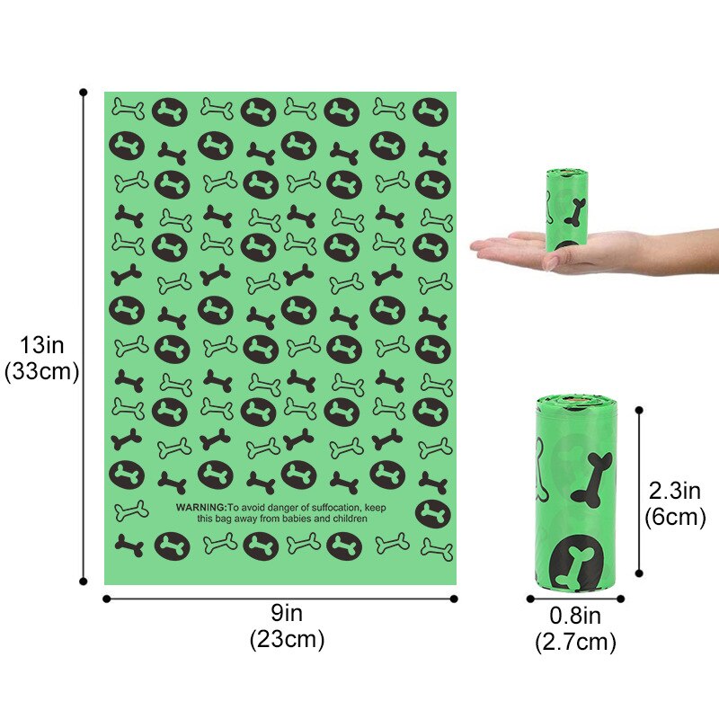 Pet Garbage Bags Corn Starch Biodegradable Dog Poo Bags Can Be Composted To Pick Up Poop Bags: Bone Green-1roll