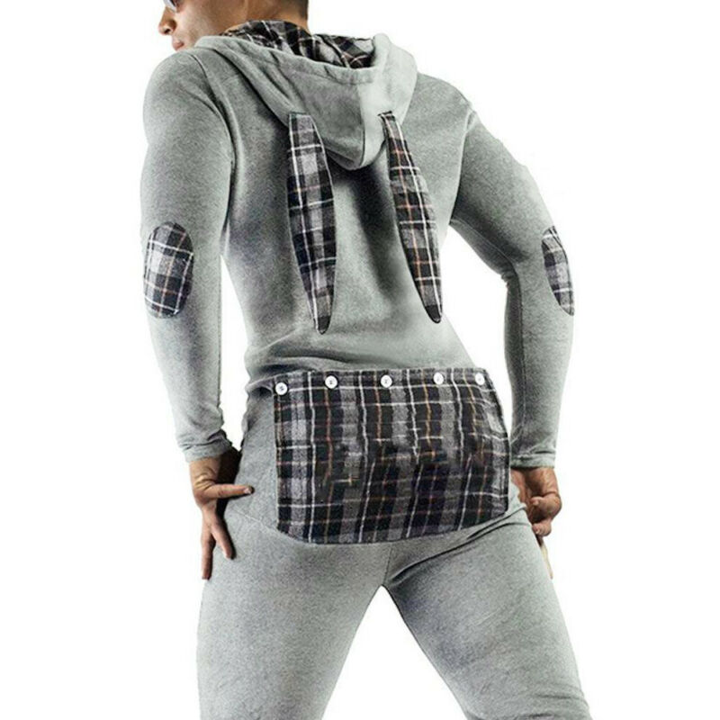 Mannen Volwassen Een Stuk Pyjama Rompertjes Non Footed Pyjama Nachtkleding Jumpsuit Set: Light grey / XXL