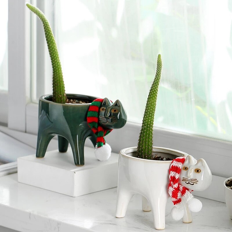 Mignon chat queue bonsaï pot de fleurs dessin animé Animal en céramique Vase personnalité Cactus plante succulente Poted bureau jardin décoration