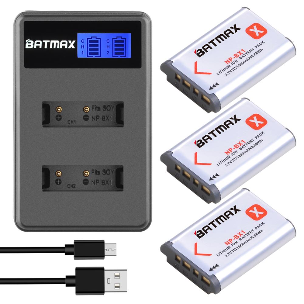 Batmax np -bx1 np bx1 npbx 1 akku 1860 mah + lcd-kaksoislaturi sony fdr -x3000r rx100 as100v as300 hx400 hx60 as50 wx350 as300v:lle: 3 akkua ja laturia