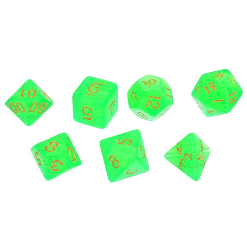 Style 7Pcs/set Green Translucent Polyhedral Dices Set For RPG DND Game Dice Set with Dice Bag