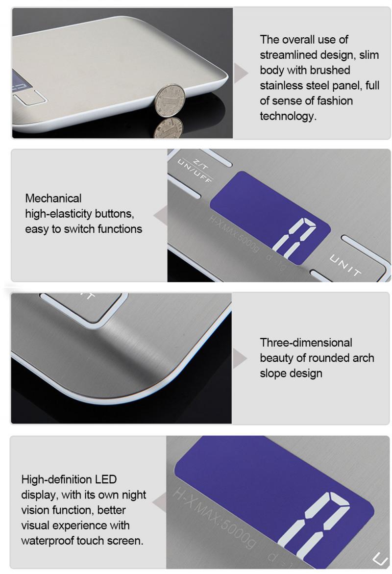 LCD Stainless Steel Digital Electronic Scale Kitchen Food Diet Scale Baking Rechargeable Eco-friendly Electronic Weight Scale