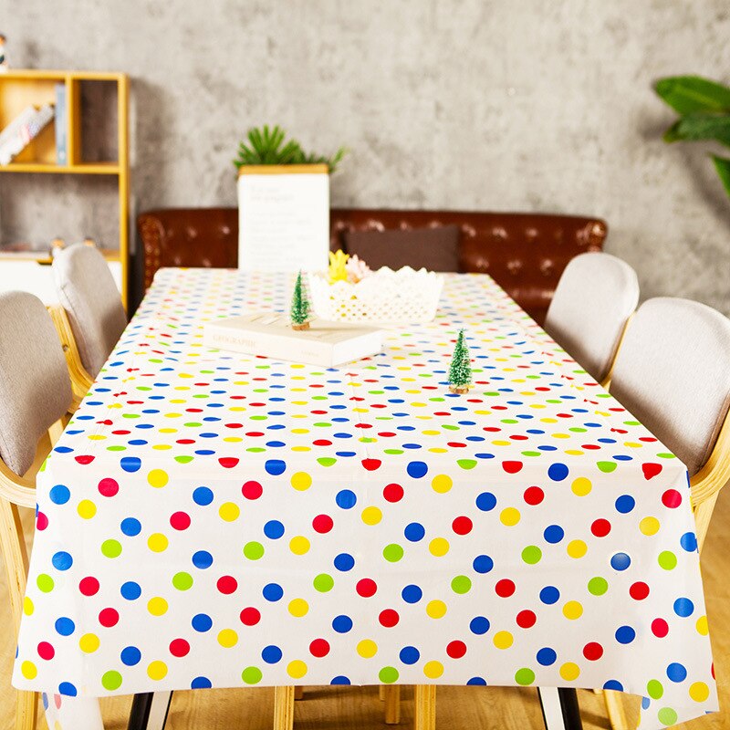 10PCs Disposable Tablecloth Birthday Thickened Polka Dot Printing Plastic Dining Table Tablecloth: Colored dots