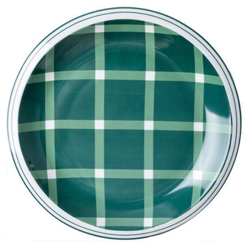 Green plaid series Plate Set Ceramic Kitchen Plate Tableware Set Food Dishes Rice Salad Noodles Bowl Soup Kitchen Cook Tool 1pc