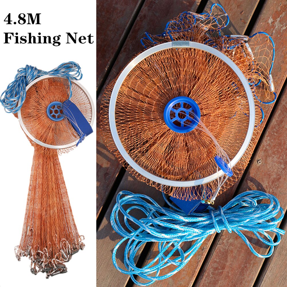 Cast Nets 2.4M-4.8M With Sinker USA Style Catch Fishing Net Mesh Tyre/Monofilament Thread Fly Hand Throw Gill Network
