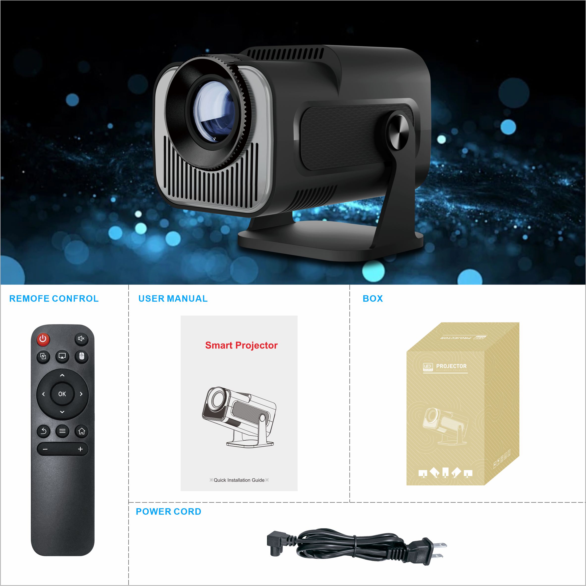 HY-320Mini Tragbarer Native 720P Allwinner H713 Android11 4K Projektor 320ANSI Wifi6 BT5.0 Kino Outdoor Drehbarer Projektor
