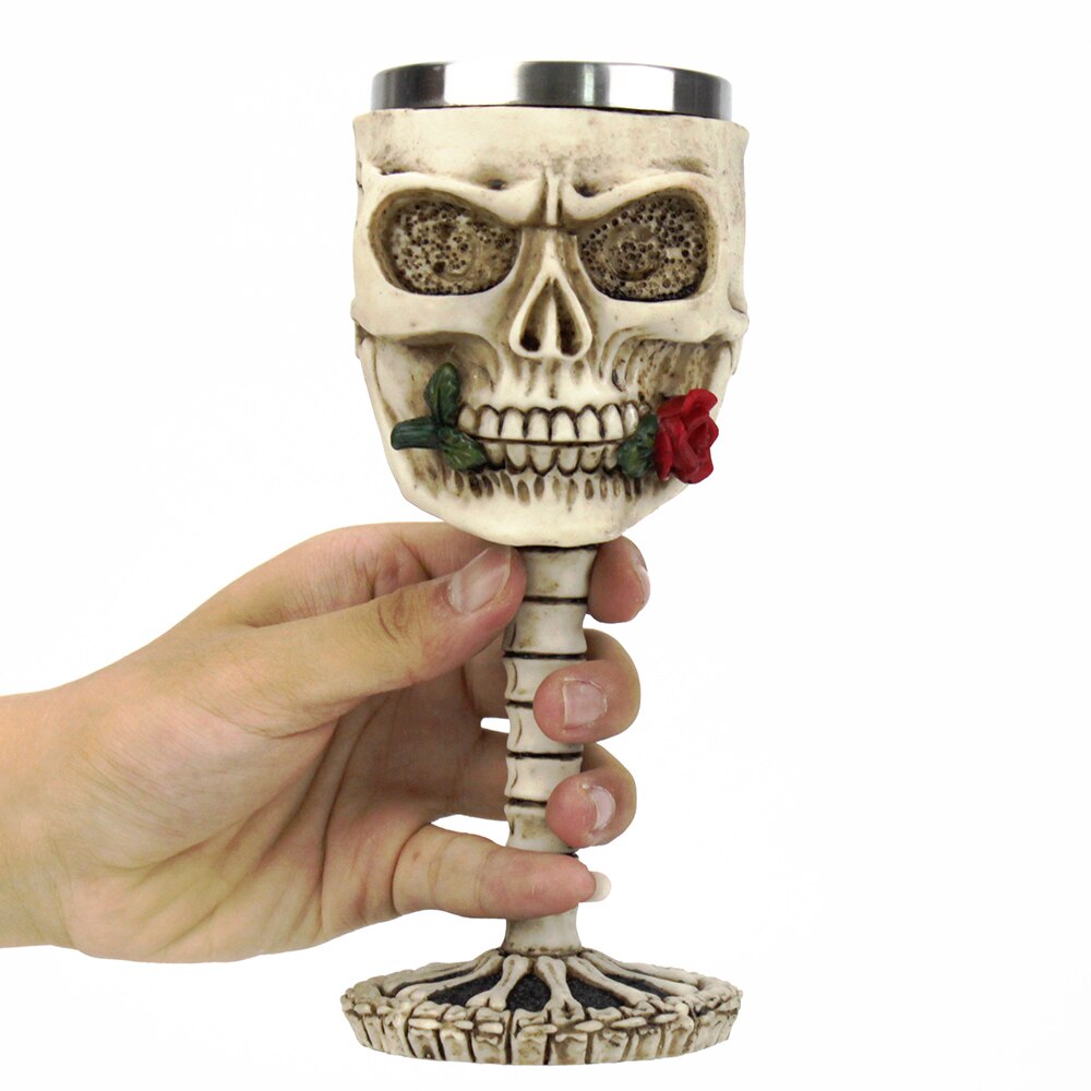 Rose Skull Gothic Wine Glass The Gothic Romance Themed Goblet Retro Stainless Steel&amp;Resin Wine Cup BEST Birthday Halloween