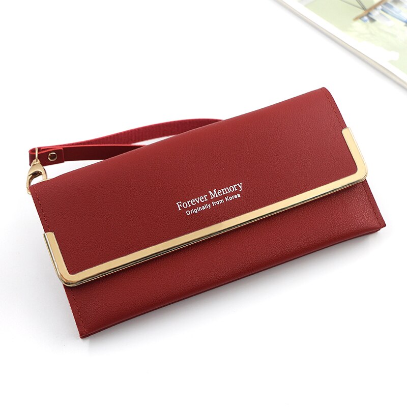 Wristlet Women's Long Wallet Letter Clutch Purse Ladies Multifunctional Leather Card Holder Metal Daily Use Coin Purse: Red