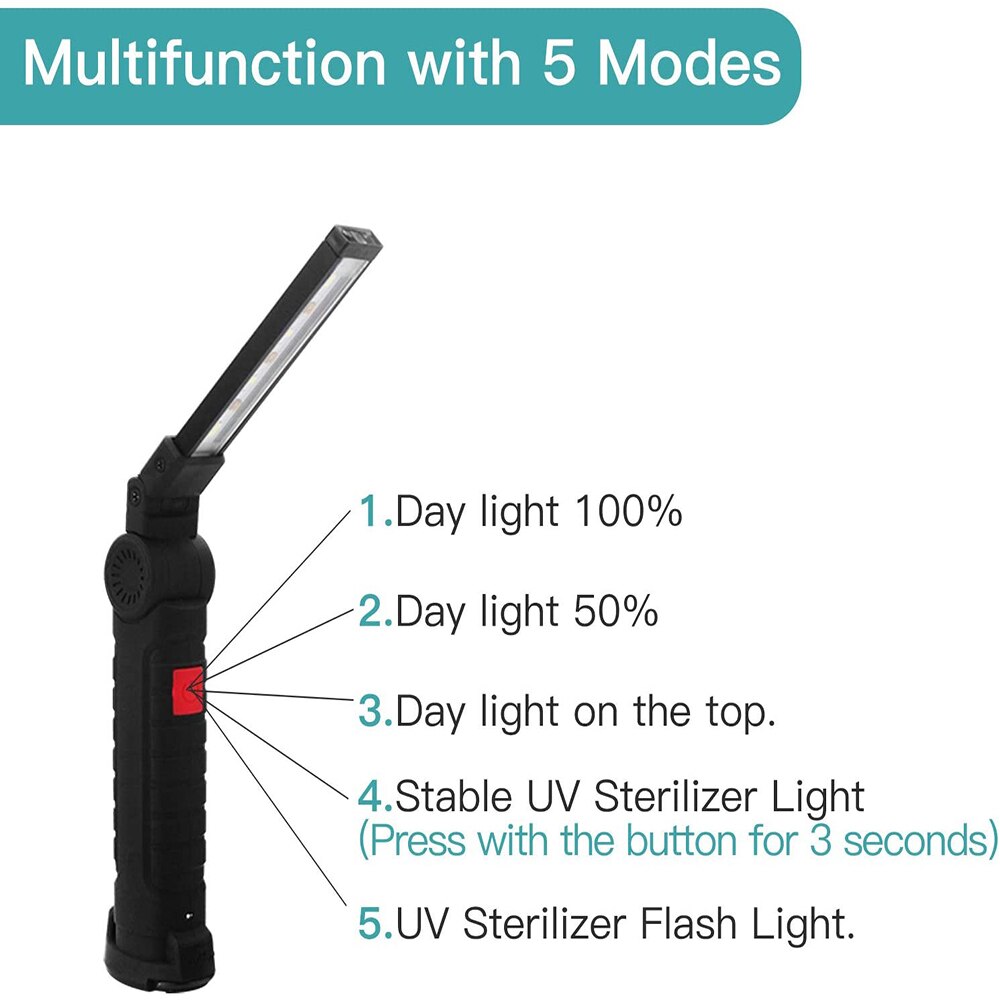 265nm UV Led Light, Portable and Foldable Ultraviolet Black Light with USB Charging and Three-in-One Function for Household