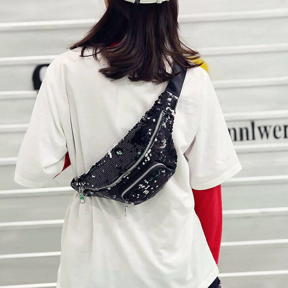 Vrouwen Dames Mode Sequin Taille Fanny Pack Meisjes Draagbare Reizen Portemonnee Telefoon Pouch Bum Bag