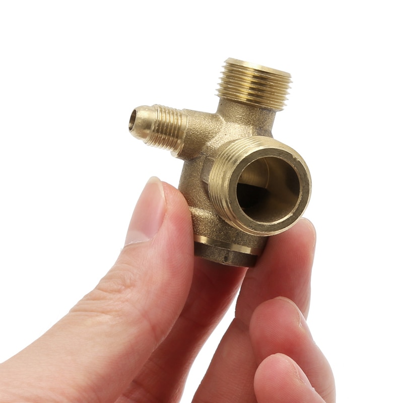 Male Thread 3 Way Metal Air Compressor Check Valve Gold Tone