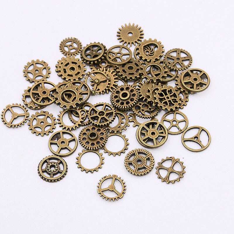 SÜßE GLOCKE 100Stck 10 Farbe 8-12mm Mini Größe mischen Legierung Mechanische Steampunk Zahnräder Getriebe Zubehör Für DIY Armbinde Schmuck: Antike Bronze- überzogen