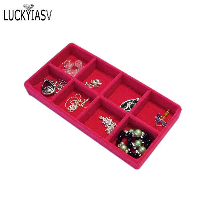 Necklace Display Tray for Pendant Chain Storage Box 11*22cm Jewellery Colliers Organizer Box: Rose 8 Gird Tray