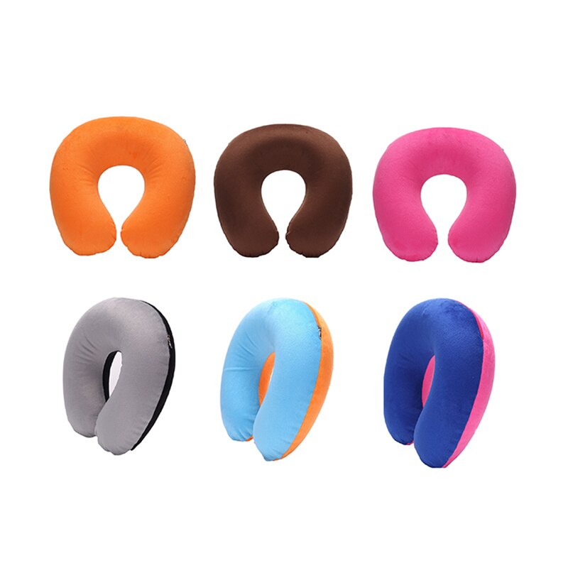 1PC Opblaasbare U-vormige Reizen Air Kussen Comfortabele Nek Ondersteuning Korte Pluche Cover Kussen Nek Verlichten Vermoeidheid