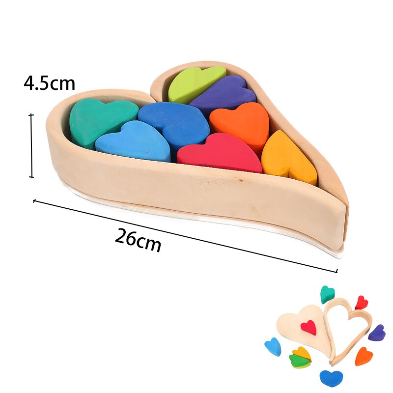 12pcs Big Size 35.5cm Baby Toys Wooden Rainbow Stacker Nesting Puzzle Blocks Montessori Educational Toys for Kids Baby Toys: new Love 12pcs