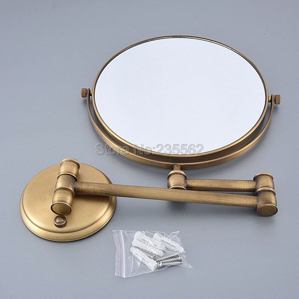 Antique Brass Folding Dual Arm Extend Bathroom Makeup mirrors 1:1 and 1:3 magnifier Cosmetic Bathroom Wall Mirror Lba635