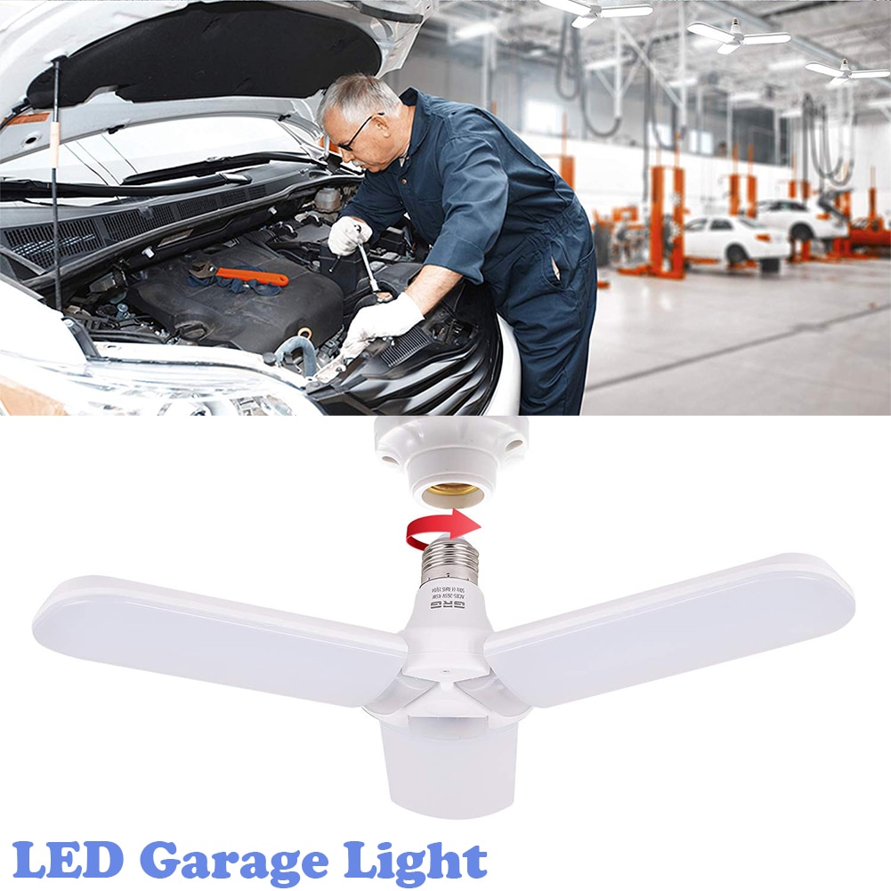 Led Garage Licht, vervormbare Garage Plafondlamp 45W Led Garage Plafond Licht 6500K Wit Licht Vervormbare Opvouwbare E27 Verlichting