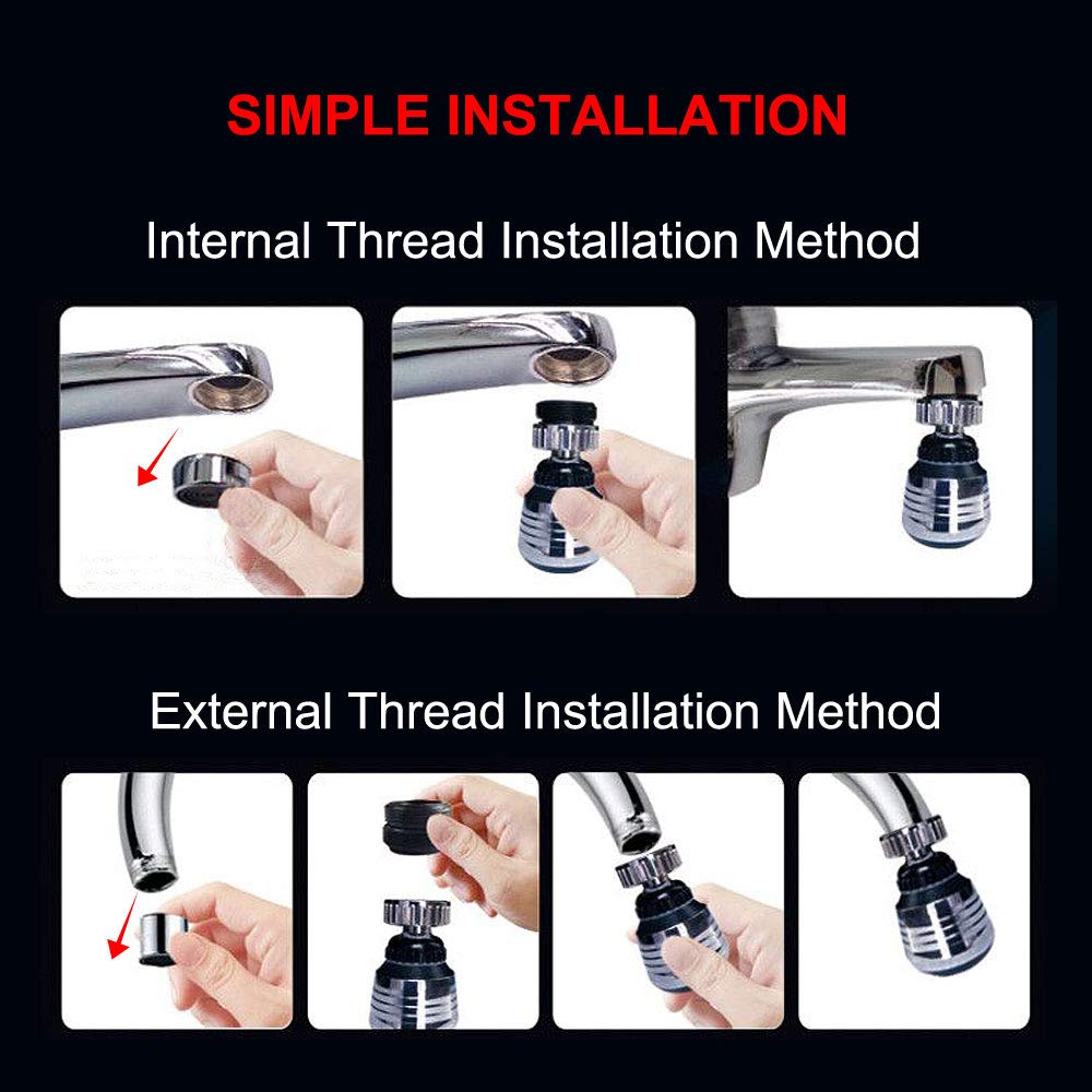 ZhangJi aireador de grifo de cocina de 360 grados 2 modos difusor de filtro de agua ajustable boquilla de ahorro de agua conector de grifo ducha