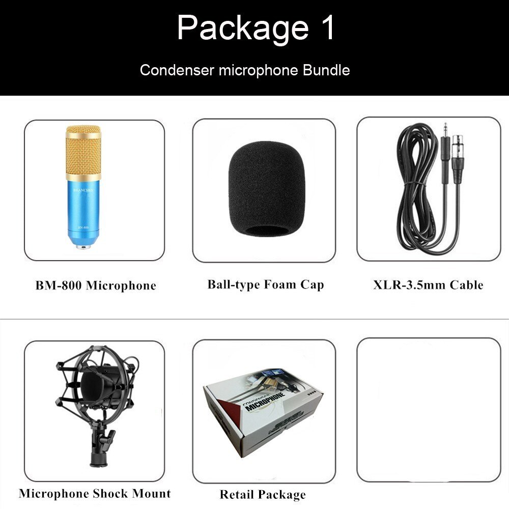 Bm 800 Mikrofon Condenser Sound Recording Bm800 Microphone With Shock Mount For Radio Broadcasting Singing Recording KTV Karaoke: bundle1 Blue