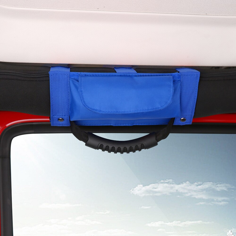 Sansour Car Roll Bar Grab Handle with Sunglasses Holder Storage Bag Armrest Pouch Bag Accessories for Jeep Wrangler CJ TJ JK JL