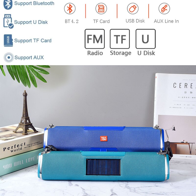 TG178 Draagbare Bt Speaker Geluid Kolom Music Center Solar Power Bank Speaker Waterdichte Home Theater Handsfree Fm Tf Aux Audio