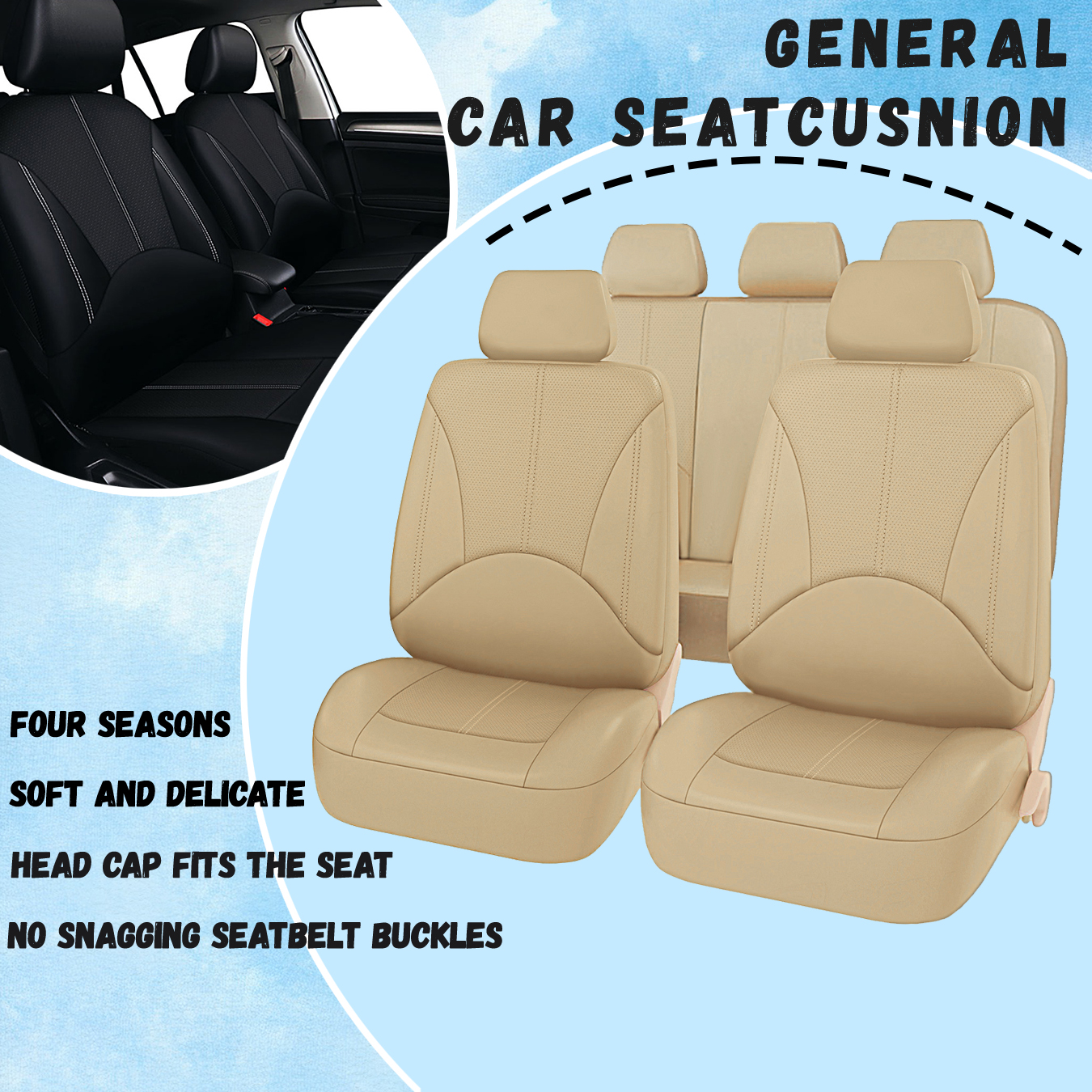 Kunstleer autostoelhoezenset Ademend autostoelkussen Universele, volledig verpakte stoelhoes Compatibel met airbag: melkachtig