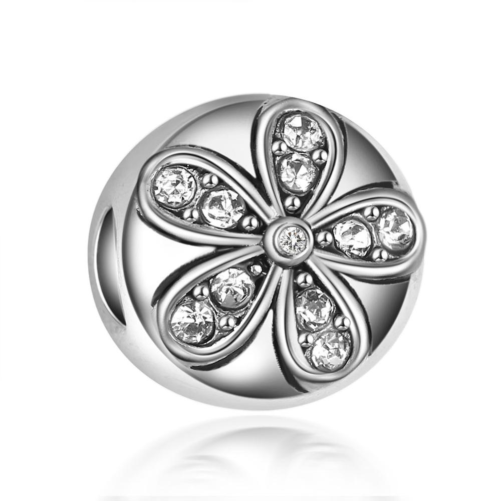 Europäischer, komplett weißer pavé-Abstandshalter-Clip mit gänseblümchenherzen, diy-feinperlen, passend für Original-Reize, silber, 925er -armbandschmuck: B662- jahre